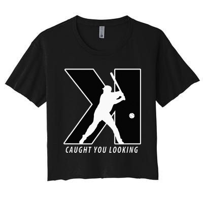 Funny Backwards K Strikeout Looking Baseball Pitching Women's Crop Top Tee