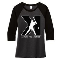 Funny Backwards K Strikeout Looking Baseball Pitching Women's Tri-Blend 3/4-Sleeve Raglan Shirt