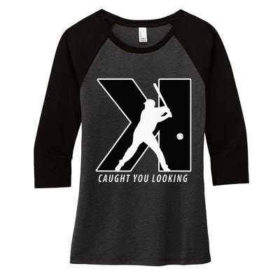 Funny Backwards K Strikeout Looking Baseball Pitching Women's Tri-Blend 3/4-Sleeve Raglan Shirt