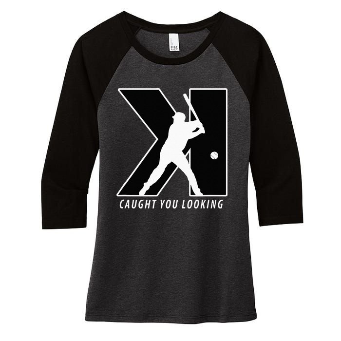 Funny Backwards K Strikeout Looking Baseball Pitching Women's Tri-Blend 3/4-Sleeve Raglan Shirt