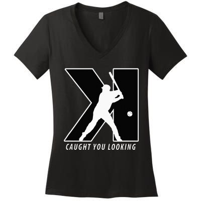 Funny Backwards K Strikeout Looking Baseball Pitching Women's V-Neck T-Shirt