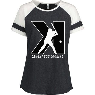 Funny Backwards K Strikeout Looking Baseball Pitching Enza Ladies Jersey Colorblock Tee