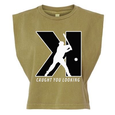 Funny Backwards K Strikeout Looking Baseball Pitching Garment-Dyed Women's Muscle Tee