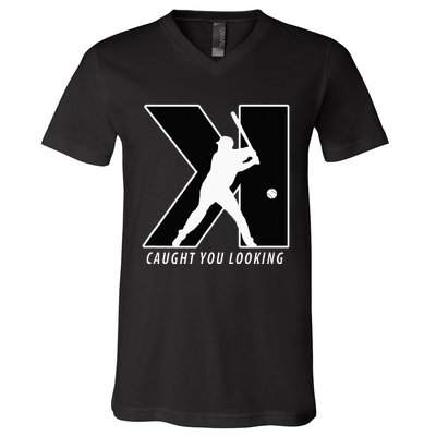 Funny Backwards K Strikeout Looking Baseball Pitching V-Neck T-Shirt