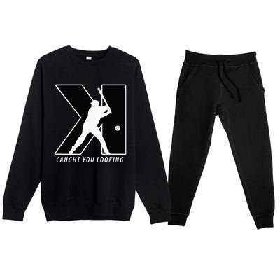 Funny Backwards K Strikeout Looking Baseball Pitching Premium Crewneck Sweatsuit Set