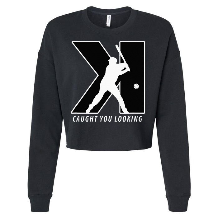 Funny Backwards K Strikeout Looking Baseball Pitching Cropped Pullover Crew