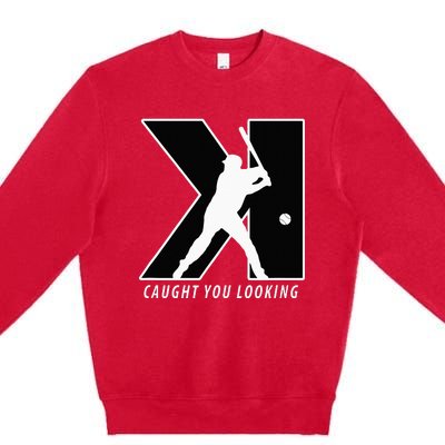 Funny Backwards K Strikeout Looking Baseball Pitching Premium Crewneck Sweatshirt