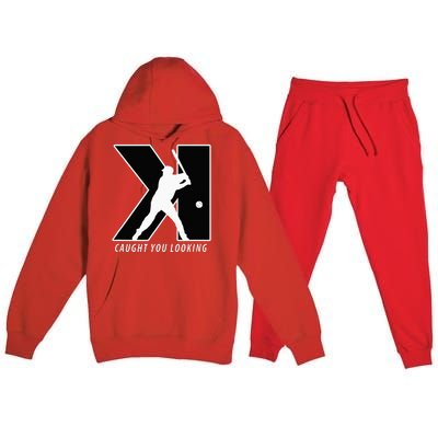 Funny Backwards K Strikeout Looking Baseball Pitching Premium Hooded Sweatsuit Set