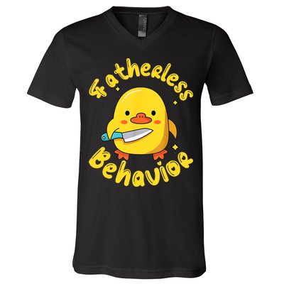 Fatherless Behavior Knife Duck Cute Design V-Neck T-Shirt