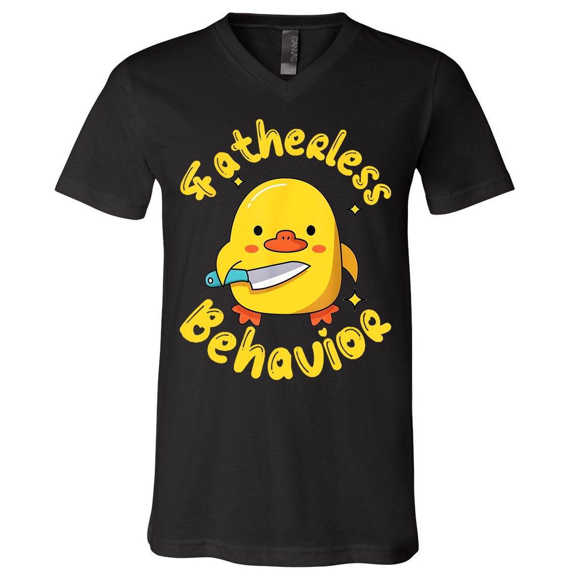 Fatherless Behavior Knife Duck Cute Design V-Neck T-Shirt