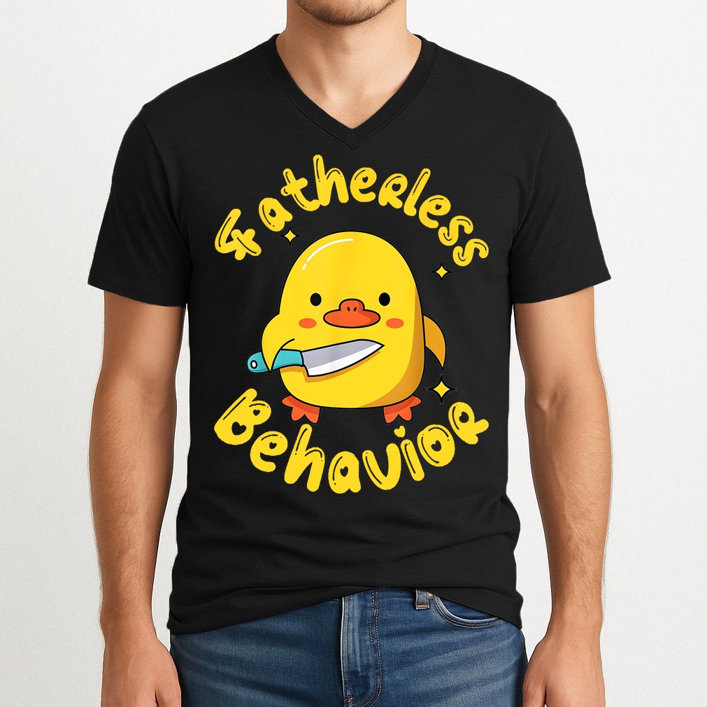Fatherless Behavior Knife Duck Cute Design V-Neck T-Shirt