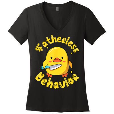 Fatherless Behavior Knife Duck Cute Design Women's V-Neck T-Shirt