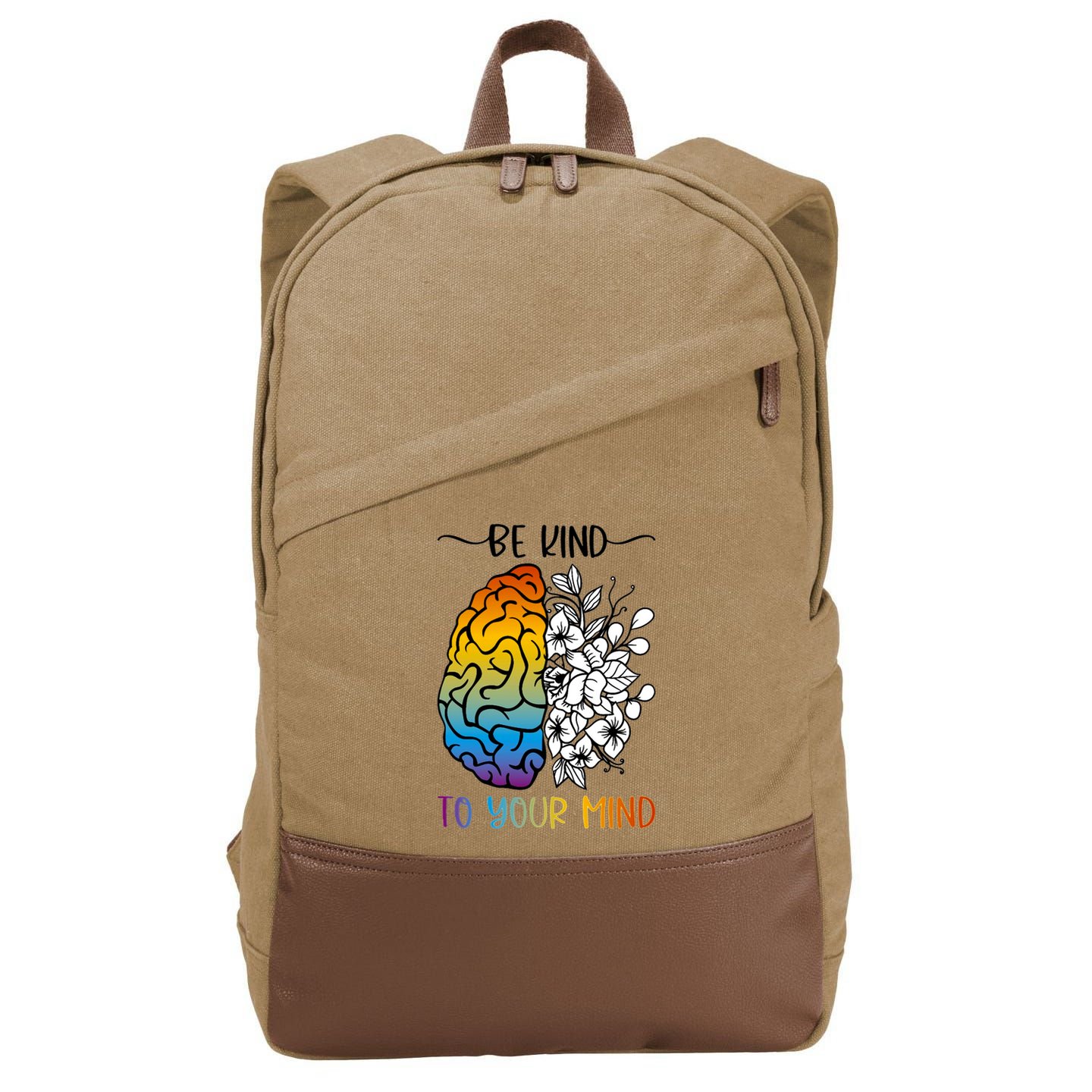 Floral Be Kind To Your Mind , Mental Health Quotes Cotton Canvas Backpack