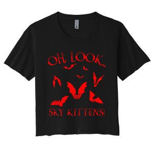 Funny Bat Lover Gift For Men Women Cool Sky Kittens Horror Women's Crop Top Tee