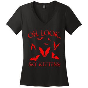 Funny Bat Lover Gift For Men Women Cool Sky Kittens Horror Women's V-Neck T-Shirt