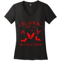 Funny Bat Lover Gift For Men Women Cool Sky Kittens Horror Women's V-Neck T-Shirt