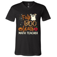 Fab Boo Lous Math Teacher Leopard Spooky Halloween Costume V-Neck T-Shirt