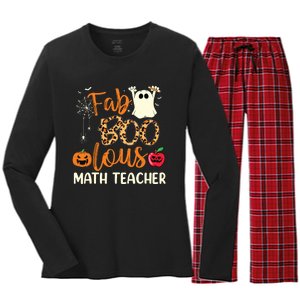 Fab Boo Lous Math Teacher Leopard Spooky Halloween Costume Women's Long Sleeve Flannel Pajama Set 