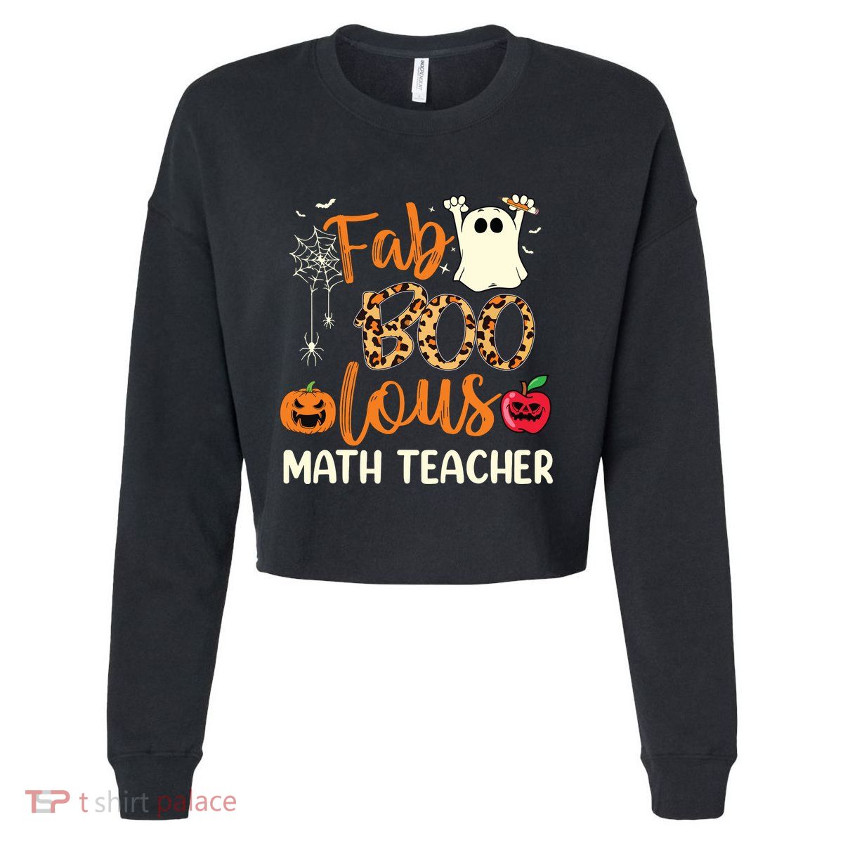 Fab Boo Lous Math Teacher Leopard Spooky Halloween Costume Cropped Pullover Crew