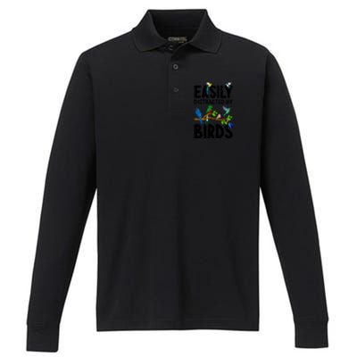 Funny Bird Lover Art Ornithology Bird Watcher Cool Gift Performance Long Sleeve Polo