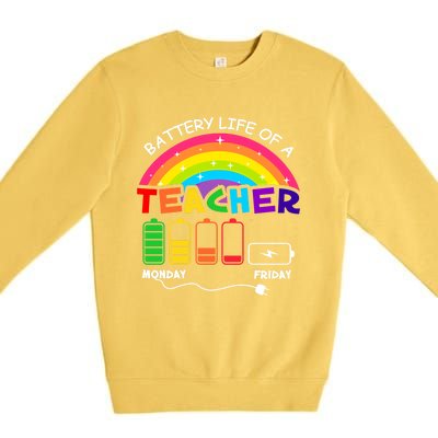 Funny Battery Life Of A Teacher Appreciati To School Funny Gift Premium Crewneck Sweatshirt