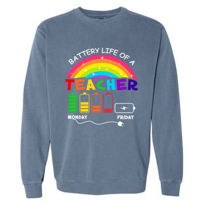 Funny Battery Life Of A Teacher Appreciati To School Funny Gift Garment-Dyed Sweatshirt