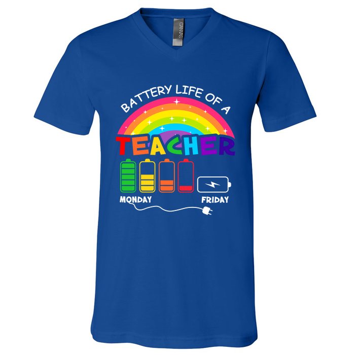 Funny Battery Life Of A Teacher Appreciati To School Funny Gift V-Neck T-Shirt