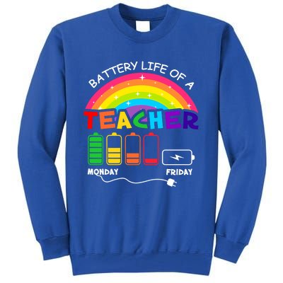 Funny Battery Life Of A Teacher Appreciati To School Funny Gift Tall Sweatshirt