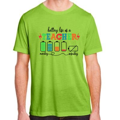 Funny Battery Life Of A Teacher From Monday To Friday Gift Adult ChromaSoft Performance T-Shirt