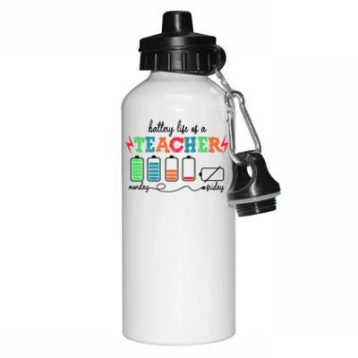 Funny Battery Life Of A Teacher From Monday To Friday Gift Aluminum Water Bottle 