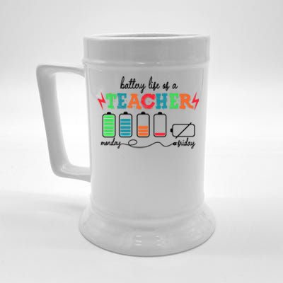 Funny Battery Life Of A Teacher From Monday To Friday Gift Beer Stein