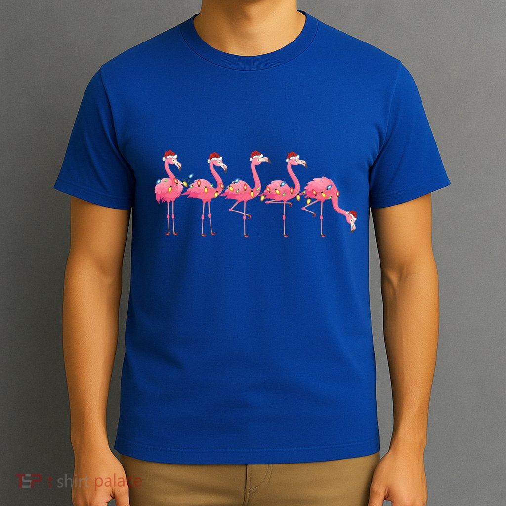 Flamingo Bird Lover Xmas Light Santa Pink Flamingo Christmas Gift T-Shirt