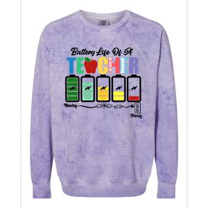 Funny Battery Life Of A Teacher Pregreat Giftk Teacher Cool Gift Colorblast Crewneck Sweatshirt