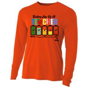 Funny Battery Life Of A Teacher Pregreat Giftk Teacher Cool Gift Cooling Performance Long Sleeve Crew