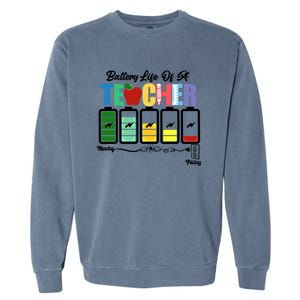 Funny Battery Life Of A Teacher Pregreat Giftk Teacher Cool Gift Garment-Dyed Sweatshirt