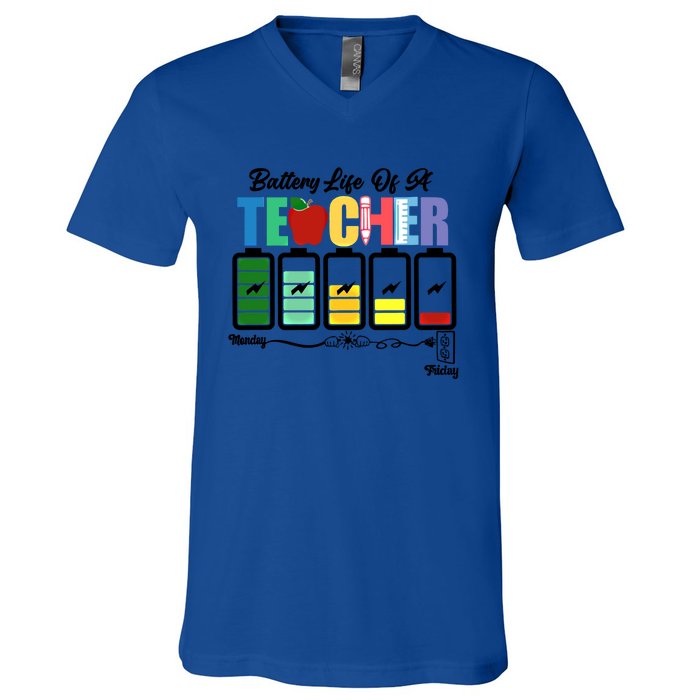 Funny Battery Life Of A Teacher Pregreat Giftk Teacher Cool Gift V-Neck T-Shirt