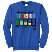 Funny Battery Life Of A Teacher Pregreat Giftk Teacher Cool Gift Tall Sweatshirt