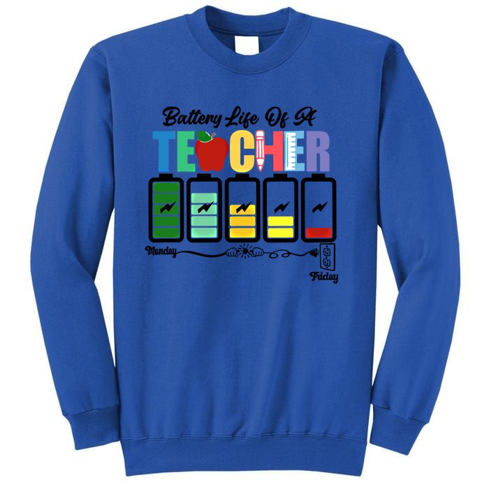 Funny Battery Life Of A Teacher Pregreat Giftk Teacher Cool Gift Tall Sweatshirt