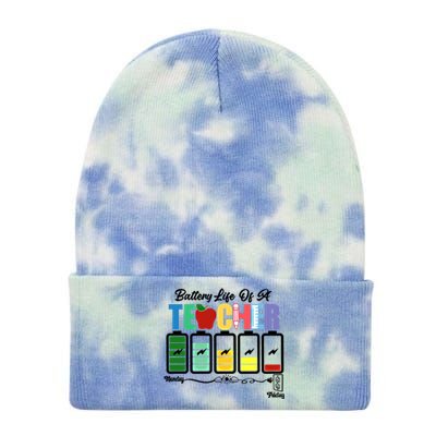 Funny Battery Life Of A Teacher Pregreat Giftk Teacher Cool Gift Tie Dye 12in Knit Beanie