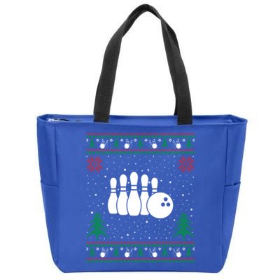 Funny Bowling Lovers Santa Hat Ugly Christmas Sweater Cute Gift Zip Tote Bag