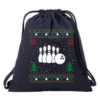 Funny Bowling Lovers Santa Hat Ugly Christmas Sweater Cute Gift Drawstring Bag