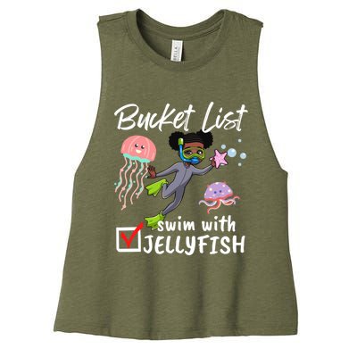 Funny Bucket List Swim With Jellyfish Lover Scuba Diver Gift Women's Racerback Cropped Tank