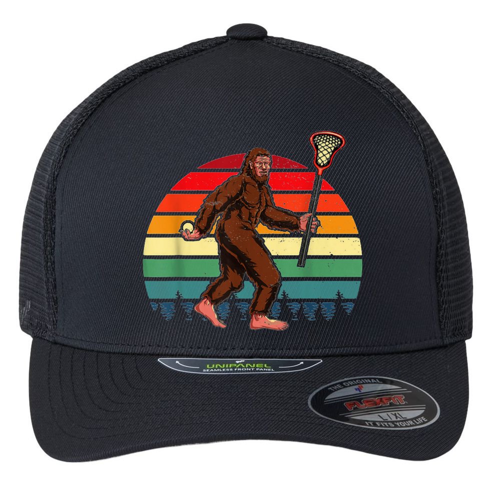 Funny Bigfoot Lacrosse Lax Sasquatch Lacrosse Team Player Flexfit Unipanel Trucker Cap