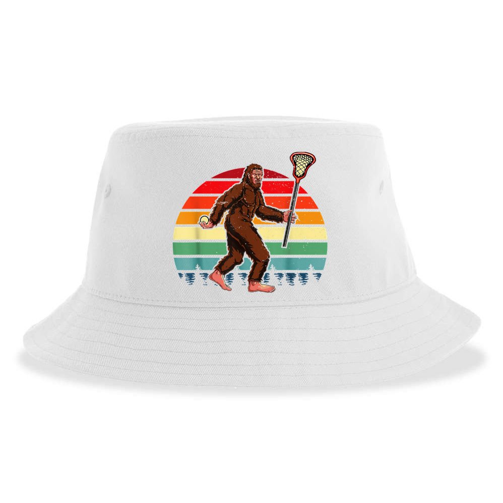 Funny Bigfoot Lacrosse Lax Sasquatch Lacrosse Team Player Sustainable Bucket Hat