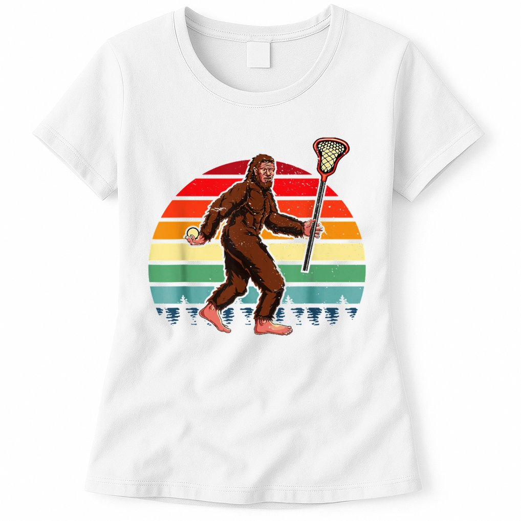 Funny Bigfoot Lacrosse Lax Sasquatch Lacrosse Team Player Womens T-Shirt