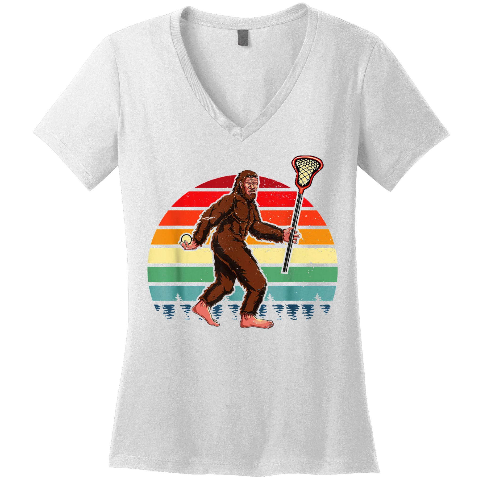 Funny Bigfoot Lacrosse Lax Sasquatch Lacrosse Team Player Women's V-Neck T-Shirt