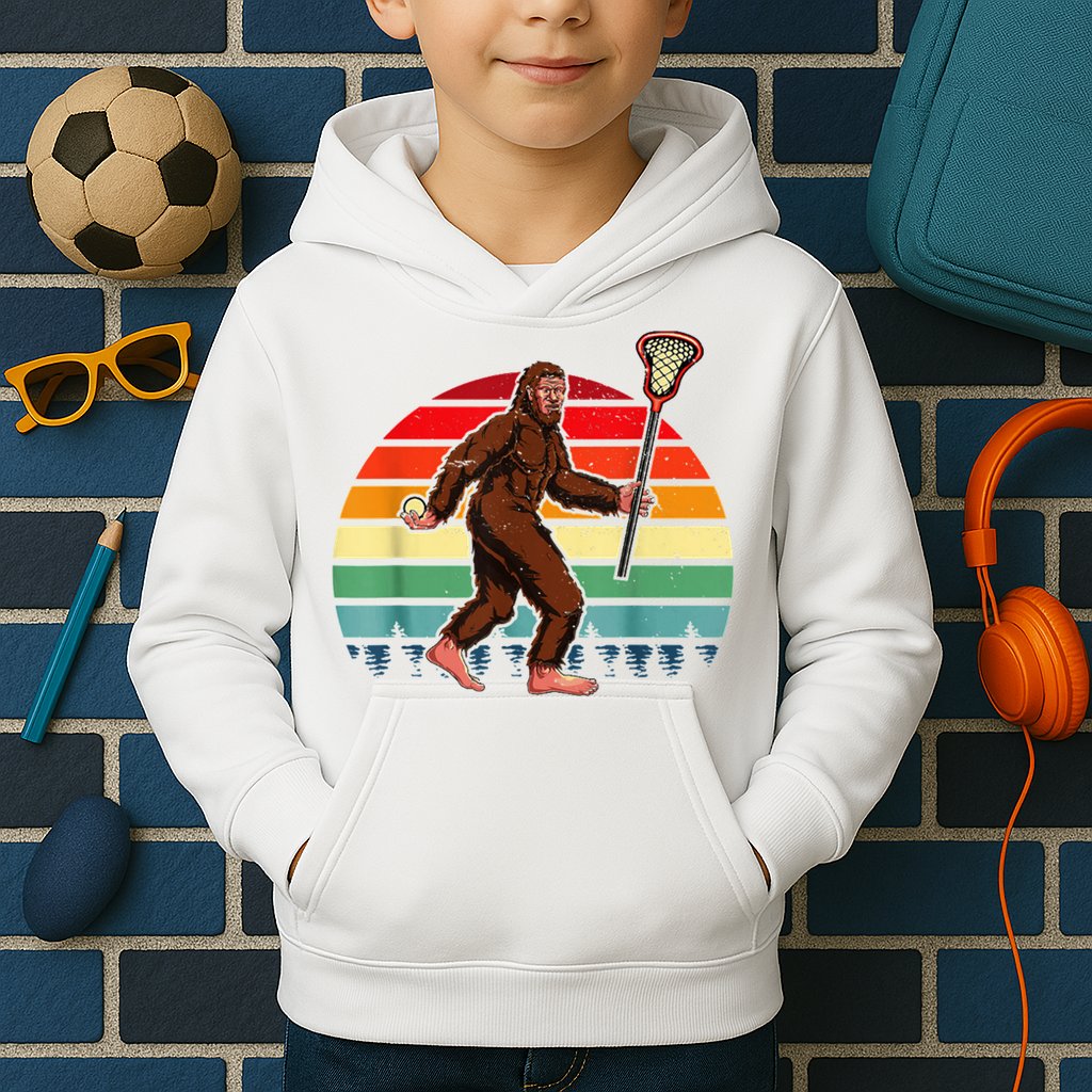 Funny Bigfoot Lacrosse Lax Sasquatch Lacrosse Team Player Kids Hoodie