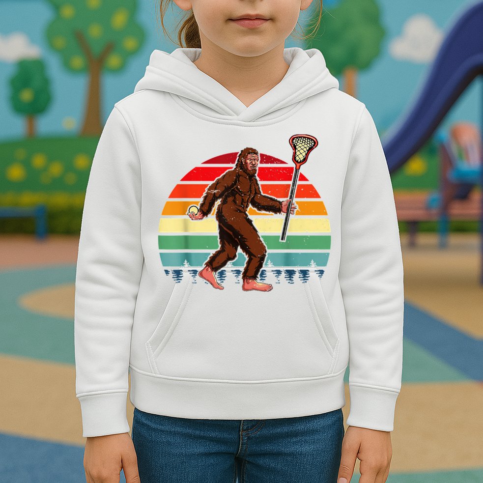 Funny Bigfoot Lacrosse Lax Sasquatch Lacrosse Team Player Kids Hoodie