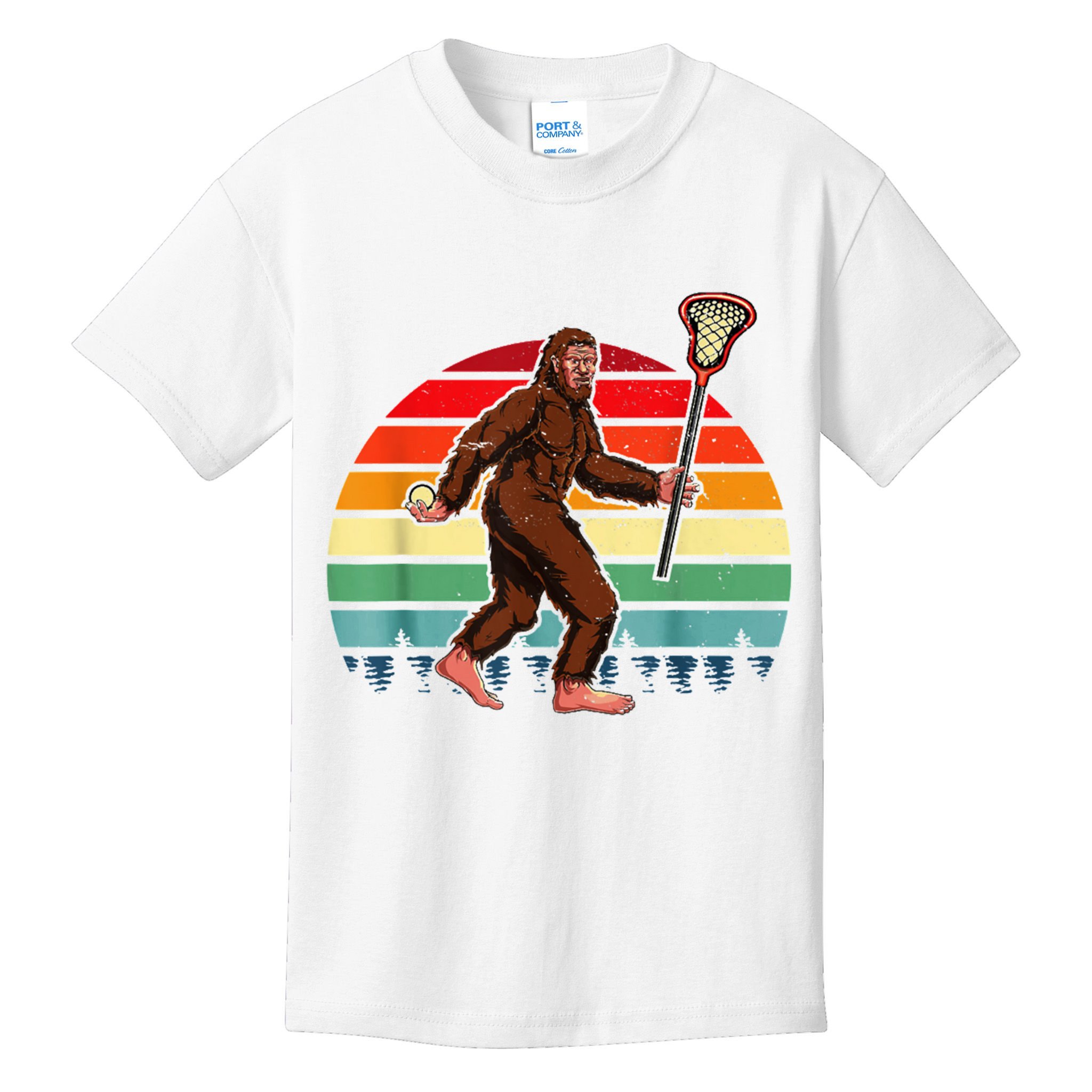 Funny Bigfoot Lacrosse Lax Sasquatch Lacrosse Team Player Kids T-Shirt