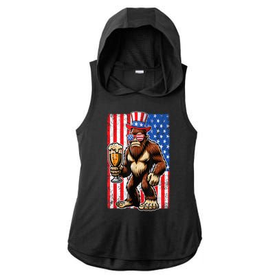 Funny Bigfoot Loves Beer 4th Of July Sasquatch American Flag Gift Ladies PosiCharge Tri-Blend Wicking Draft Hoodie Tank